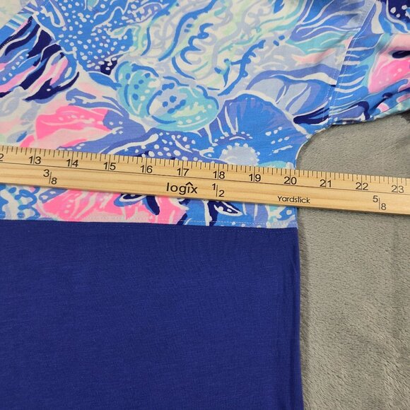 Lilly Pulitzer Top Womens Medium Blue Finn V Neck Shade Seekers Preppy Beachy - Picture 7 of 8